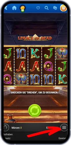Legacy of Dead Spieloberfläche auf dem Smartphone – Walzen drehen