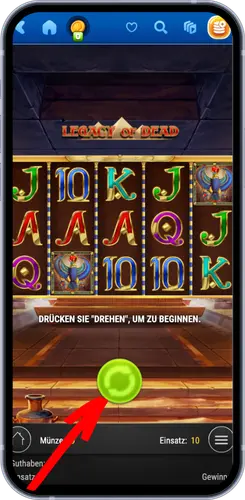Legacy of Dead Slot im SpinFin Casino – Einsatz festlegen und spielen